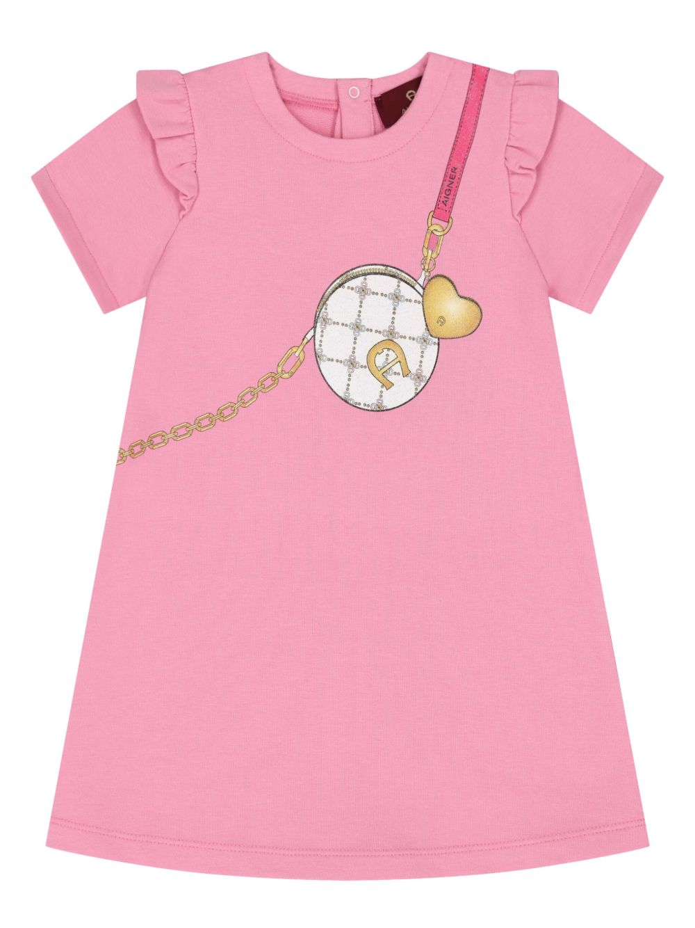 Aigner Kids 荷叶边饰短袖连衣裙 - 粉色