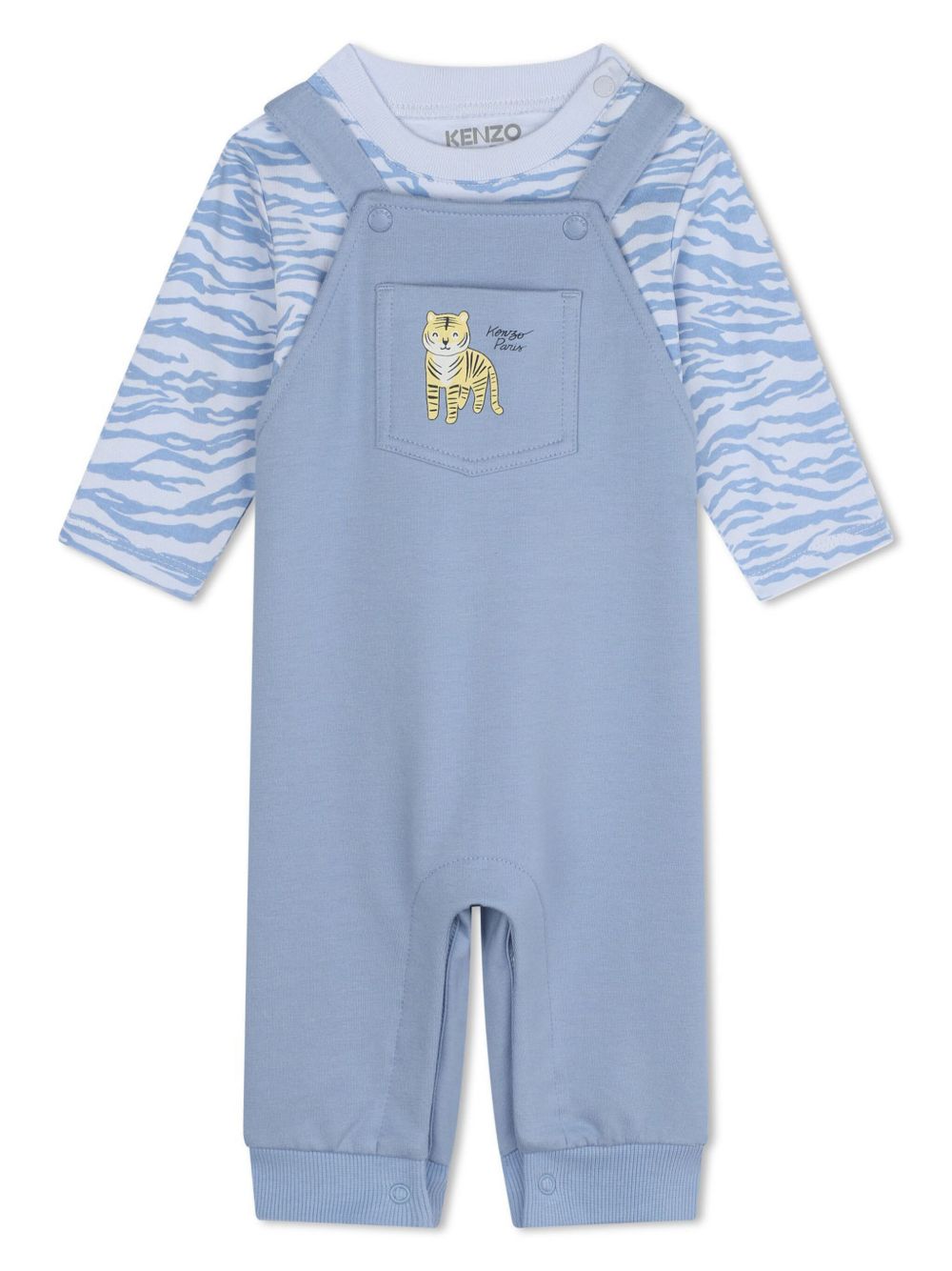 Kenzo Kids 印花棉背带裤套装 - 蓝色