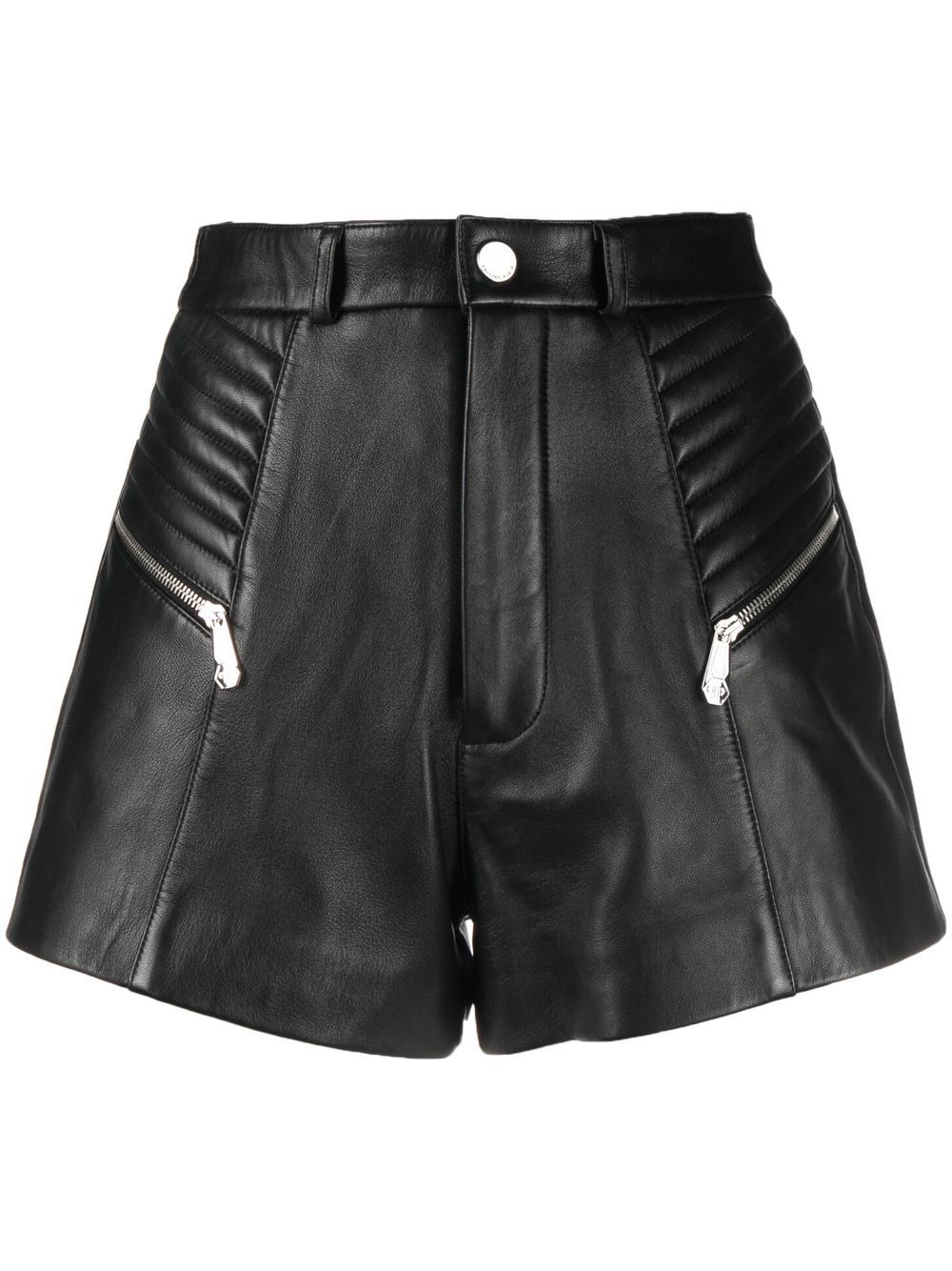 Philipp Plein 拉链细节皮质短裤 - 黑色