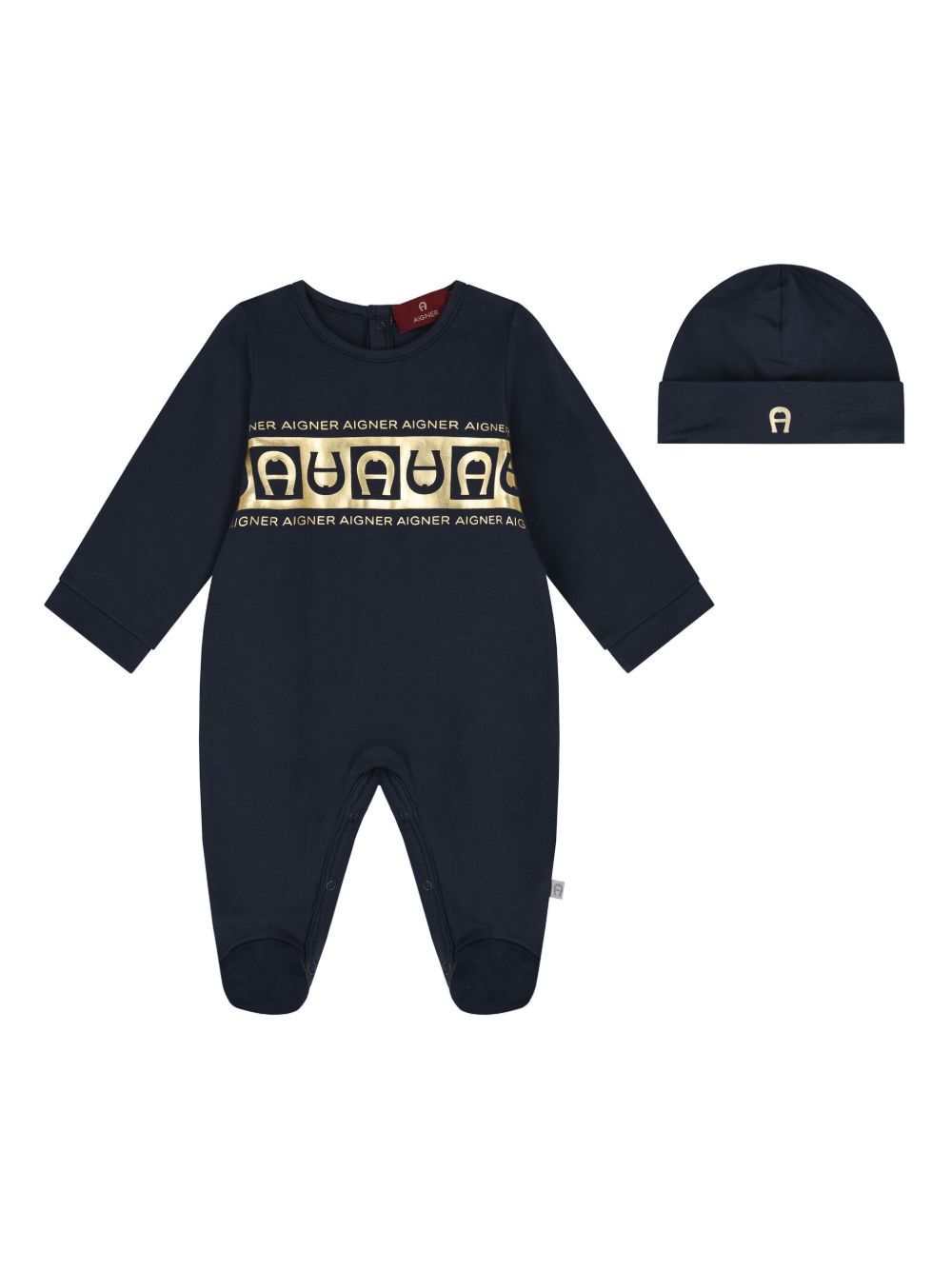 Aigner Kids logo印花连体衣套装 - 蓝色