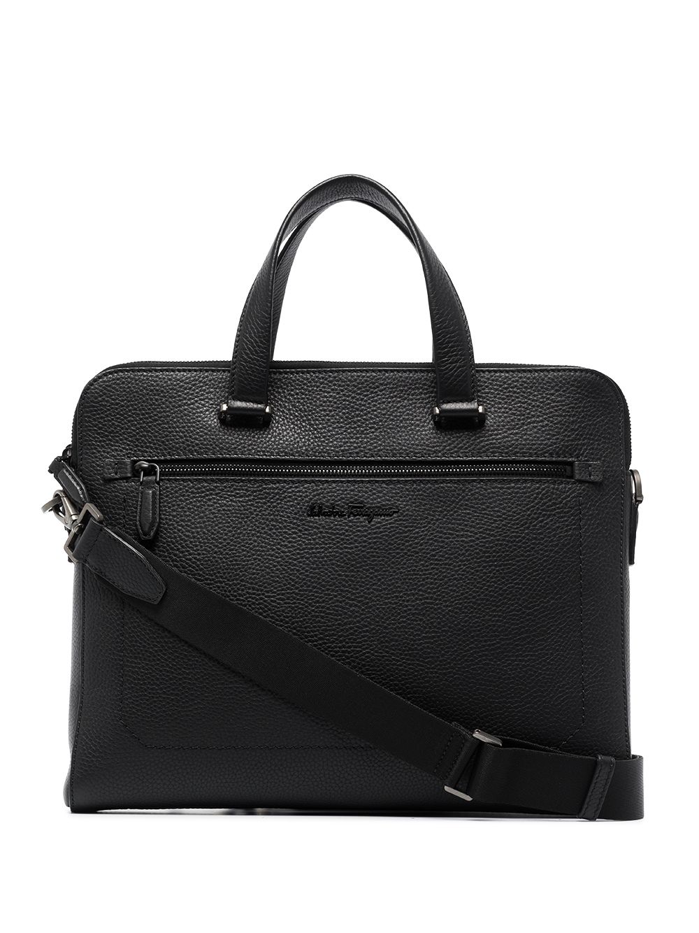Ferragamo logo标牌皮质公文包 - 黑色