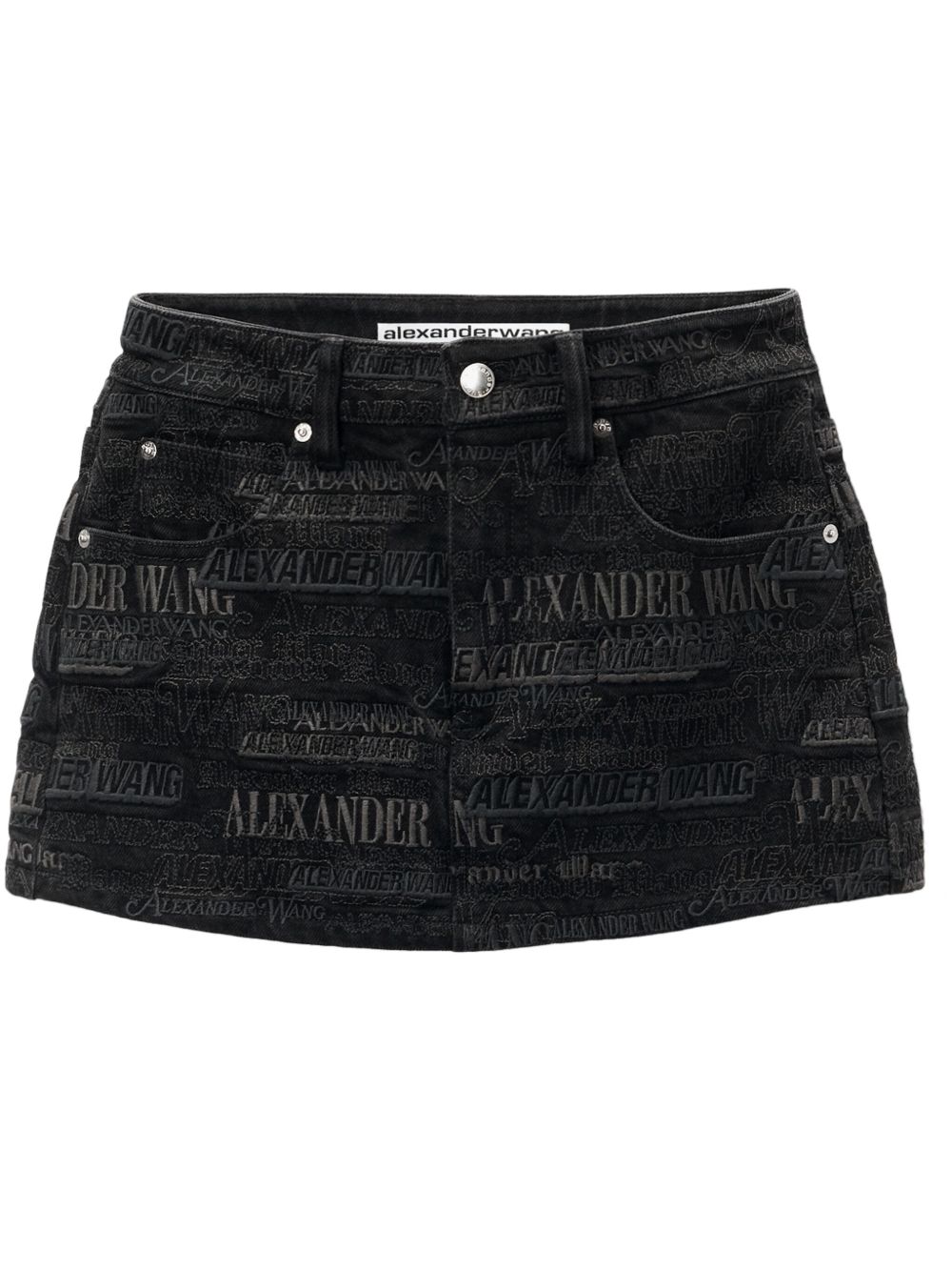Alexander Wang logo刺绣牛仔短裤 - 黑色