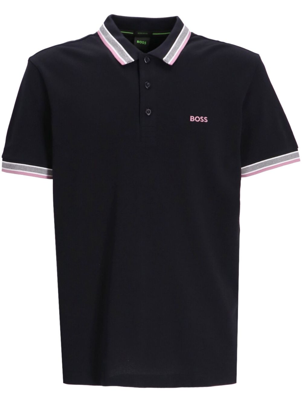 BOSS logo刺绣棉polo衫 - 黑色