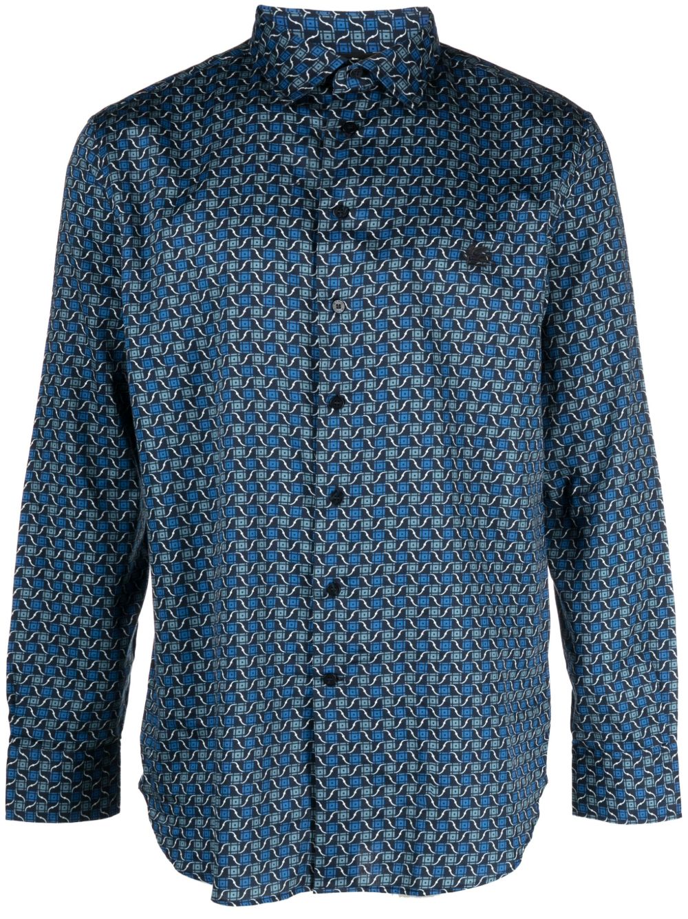 ETRO Pegaso logo图案印花衬衫 - 蓝色