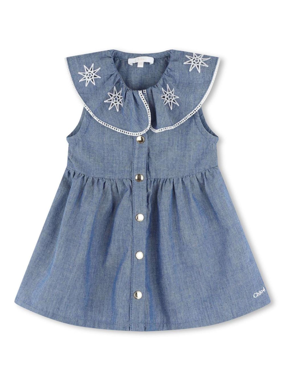 Chloé Kids 星星刺绣钱布雷布连衣裙 - 蓝色