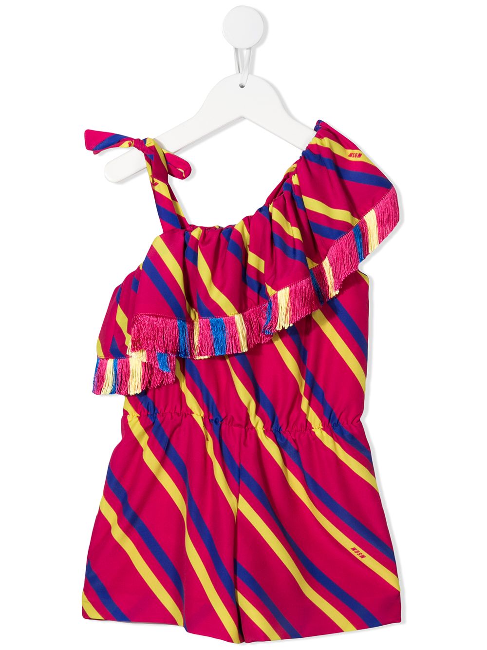 MSGM Kids 单肩条纹连衣裙 - 粉色