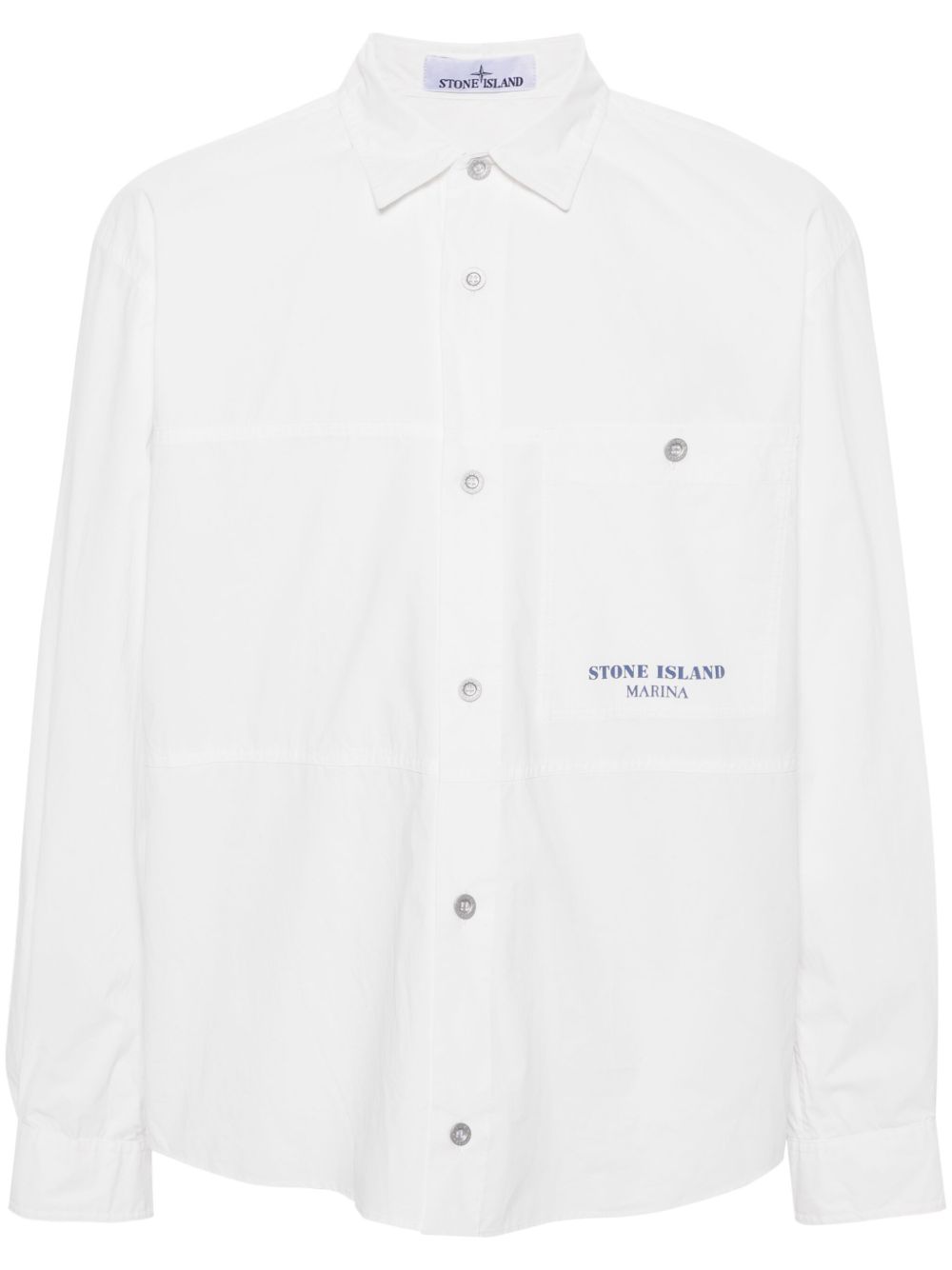 Stone Island 条纹细节棉夹克式衬衫 - 白色