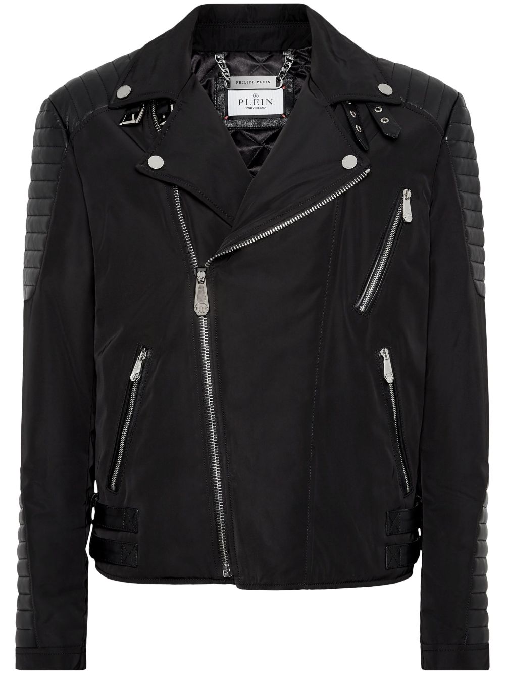 Philipp Plein 填充细节皮质机车夹克 - 黑色