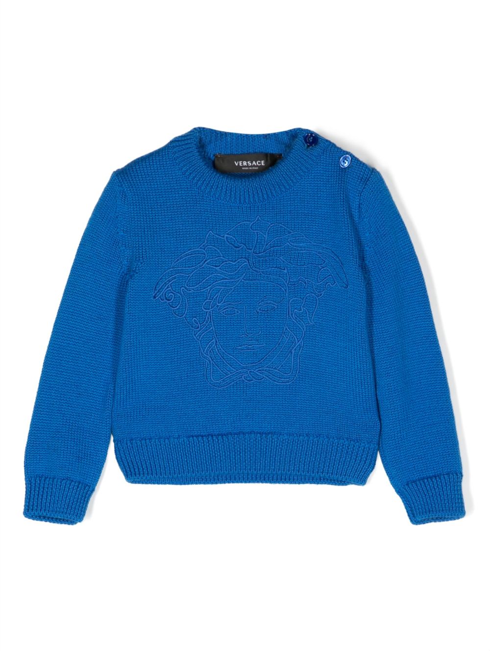 Versace Kids Medusa Head 图案刺绣毛衣 - 蓝色