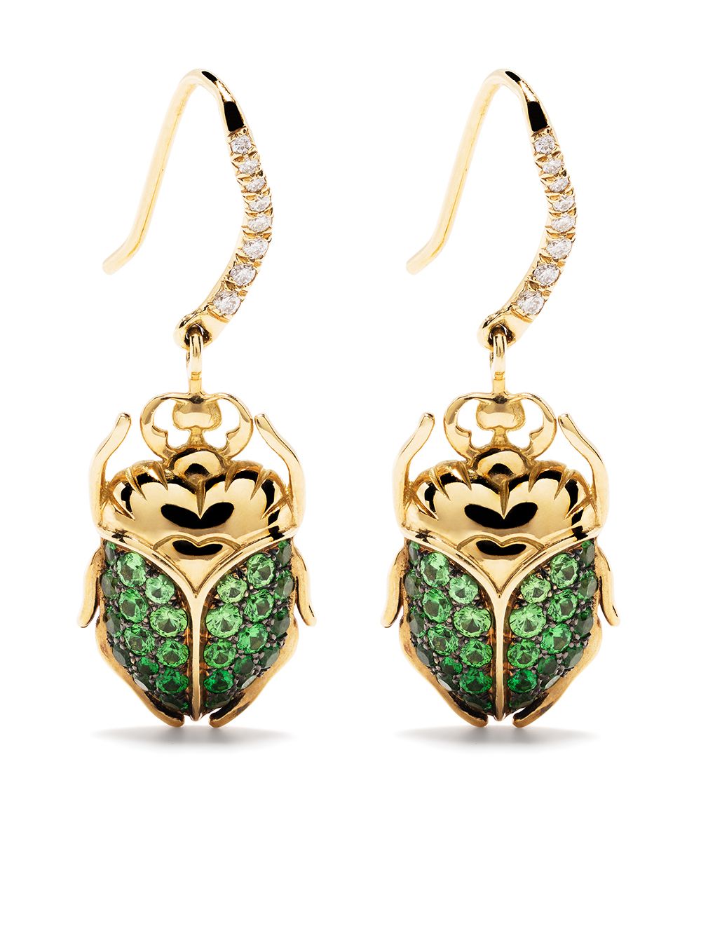 Aurelie Bidermann Scarab 18K黄金沙弗莱石钻石耳环 - 金色
