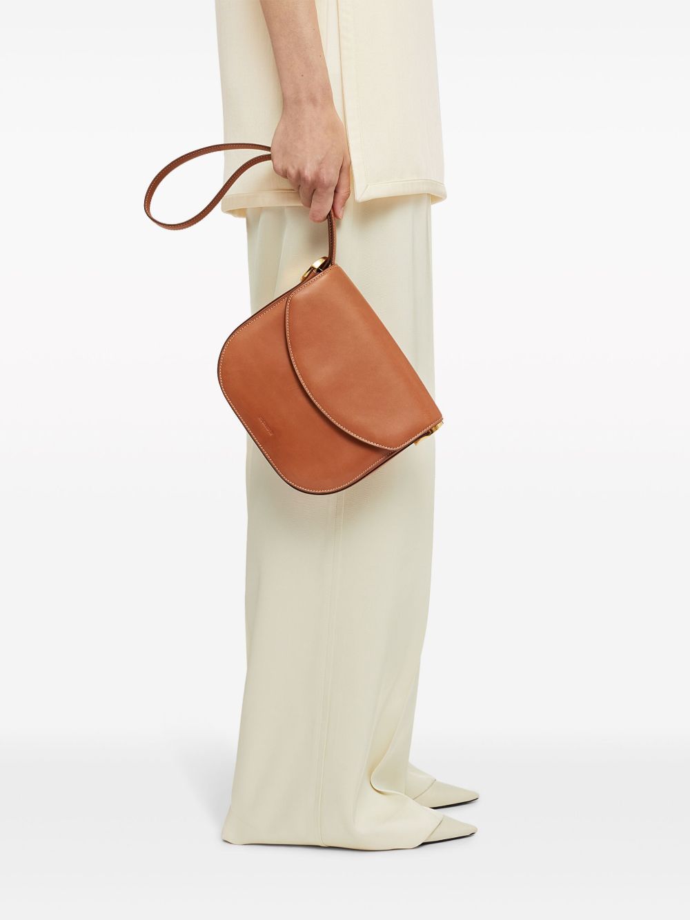 Jil Sander Coin logo凹面压花斜挎包 - 褐色