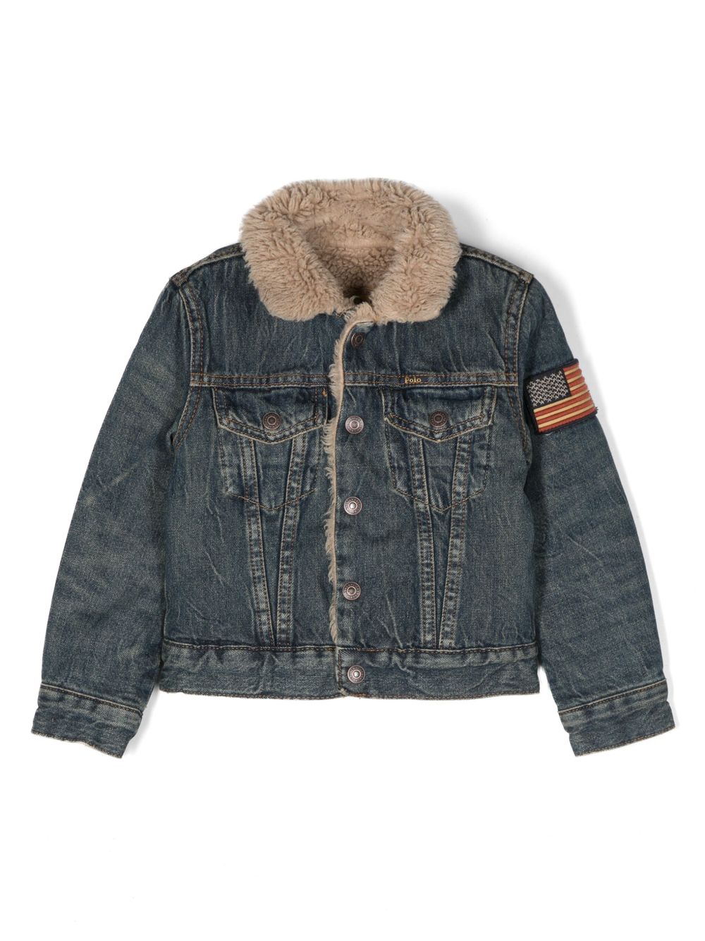 POLO RALPH LAUREN KIDS 人造皮毛一体牛仔夹克 - 蓝色
