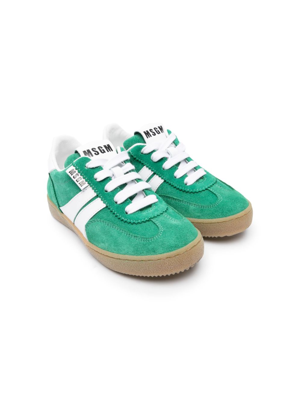 MSGM Kids 系带绒面皮运动鞋 - 绿色