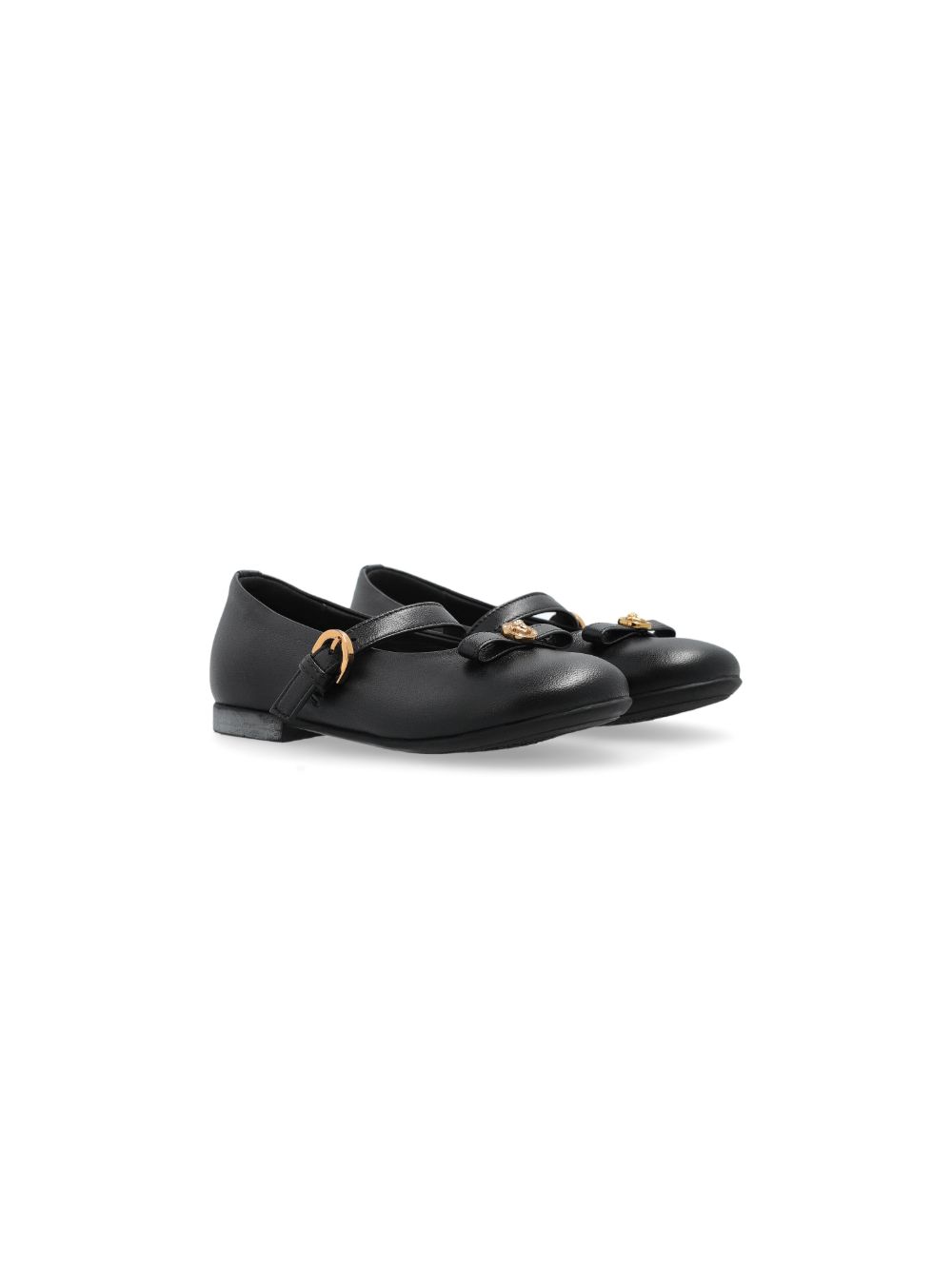 Versace Kids logo标牌皮质芭蕾平底鞋 - 1B00V BLACK + GOLD