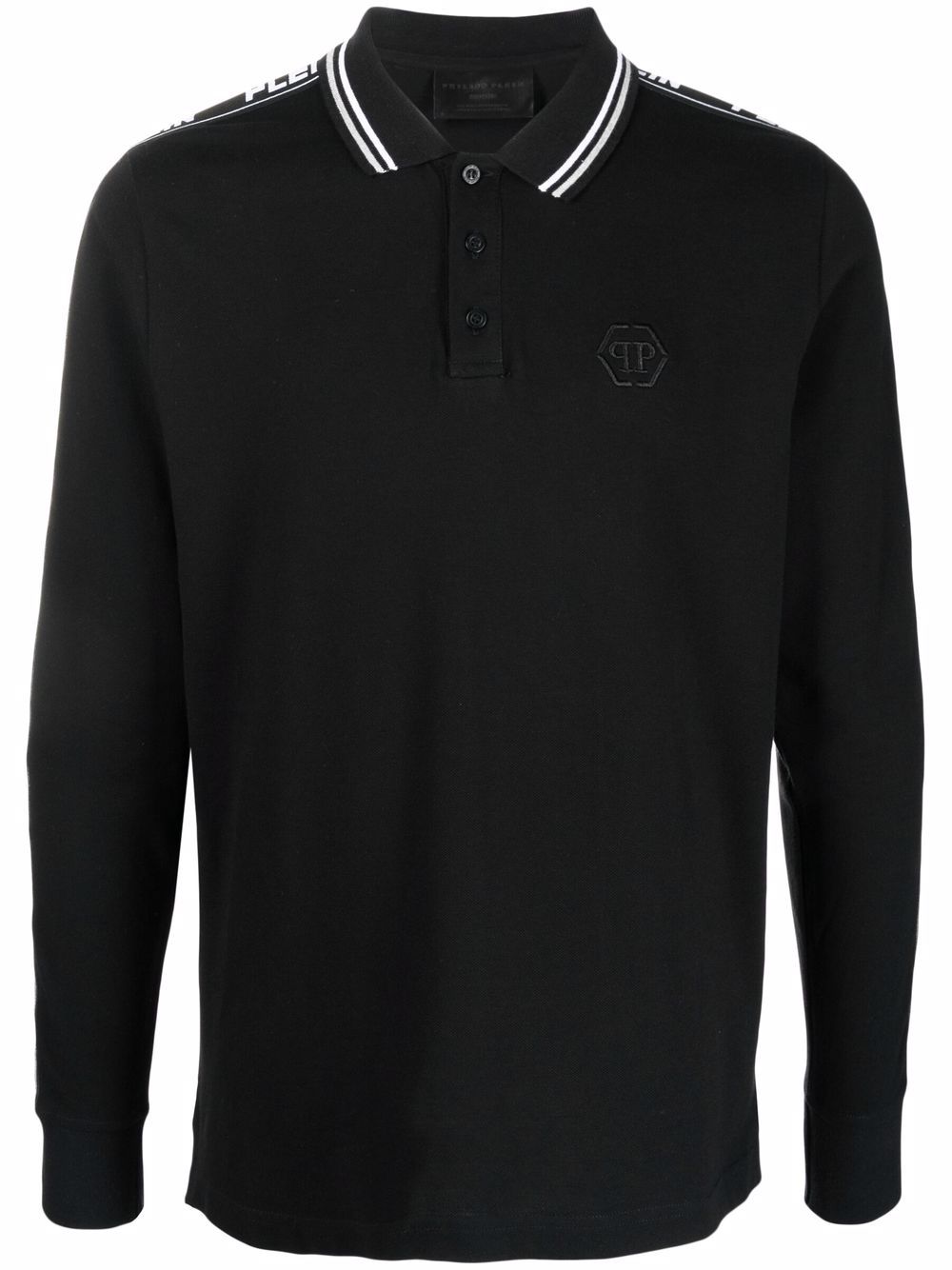 Philipp Plein logo织带polo衫 - 黑色