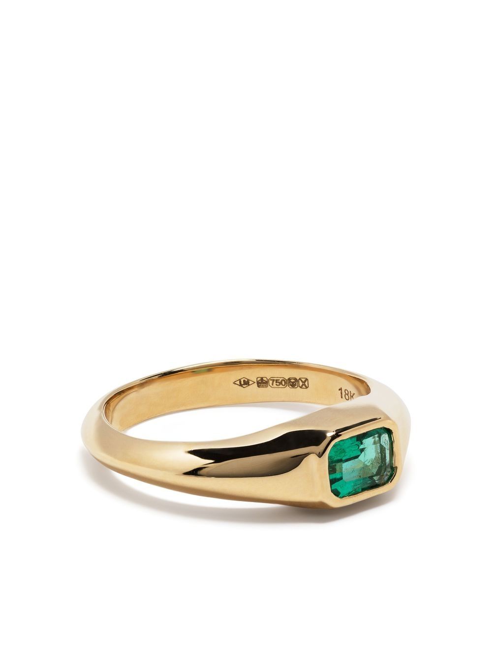 Lizzie Mandler Fine Jewelry 18K黄金祖母绿宝石图章戒指 - 金色