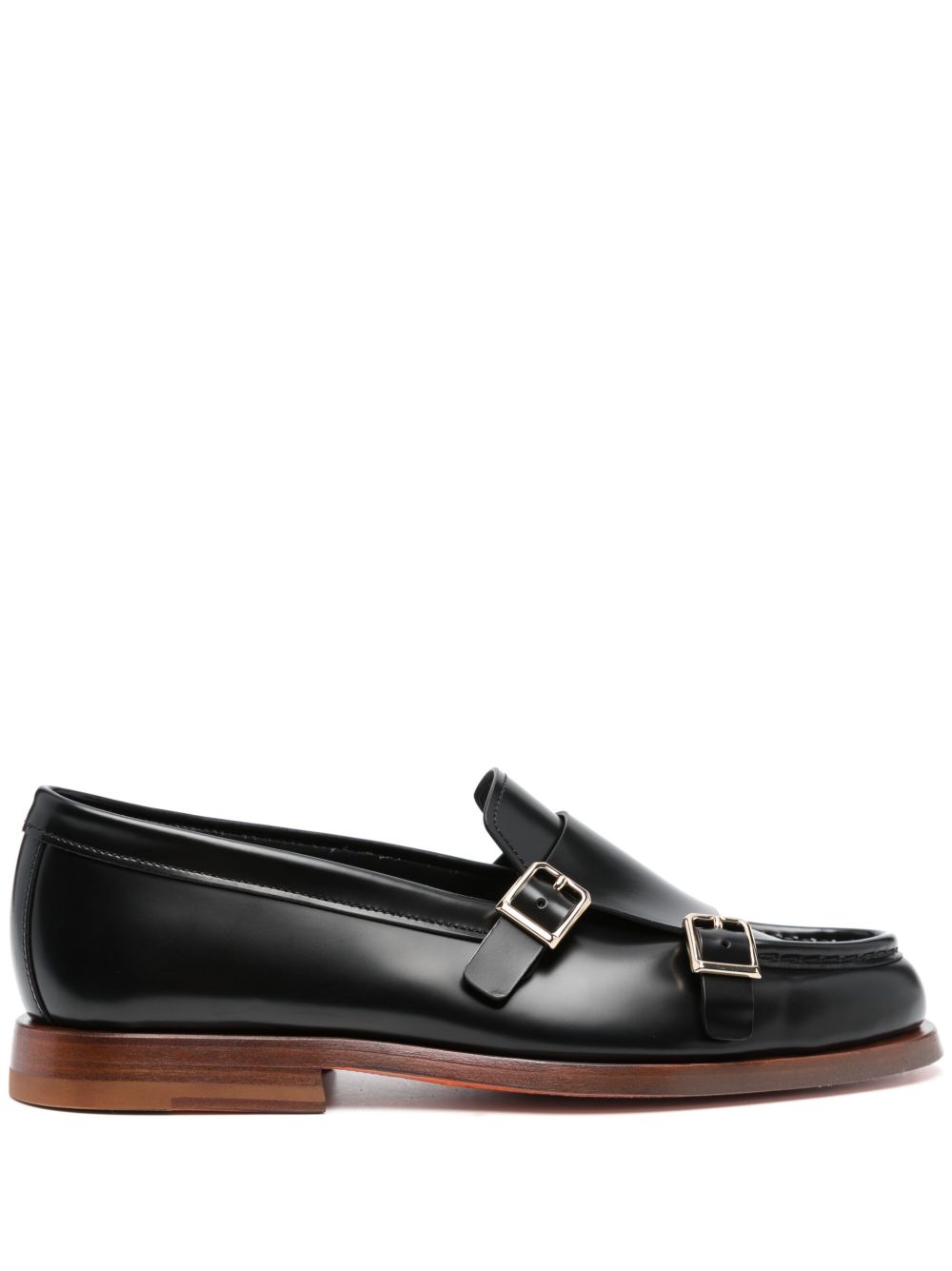 Santoni 双扣环皮质乐福鞋 - 黑色