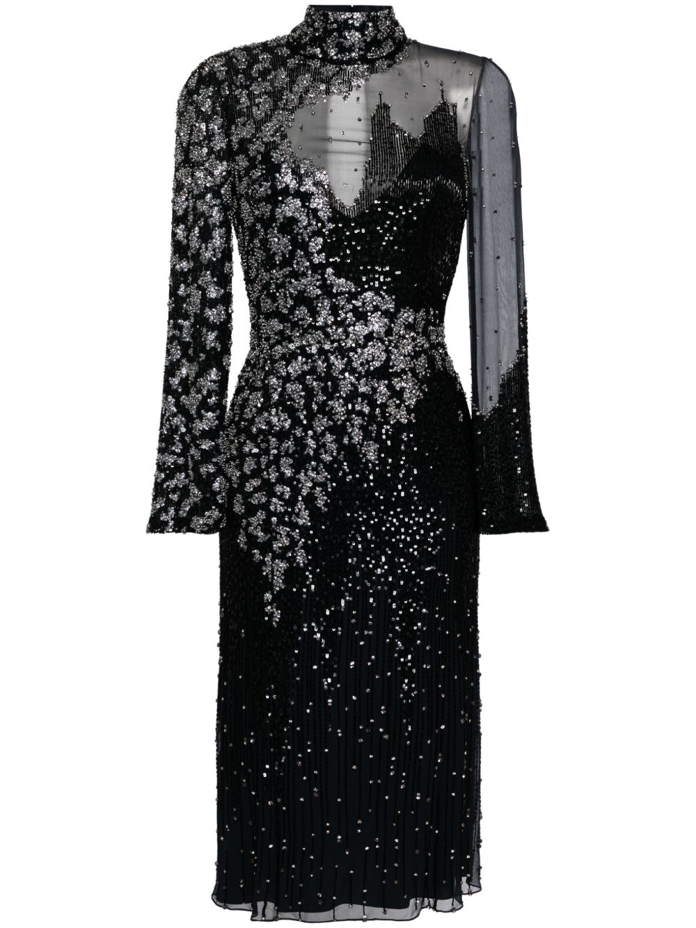 Jenny Packham Starman 亮片缀饰中长连衣裙 - 黑色