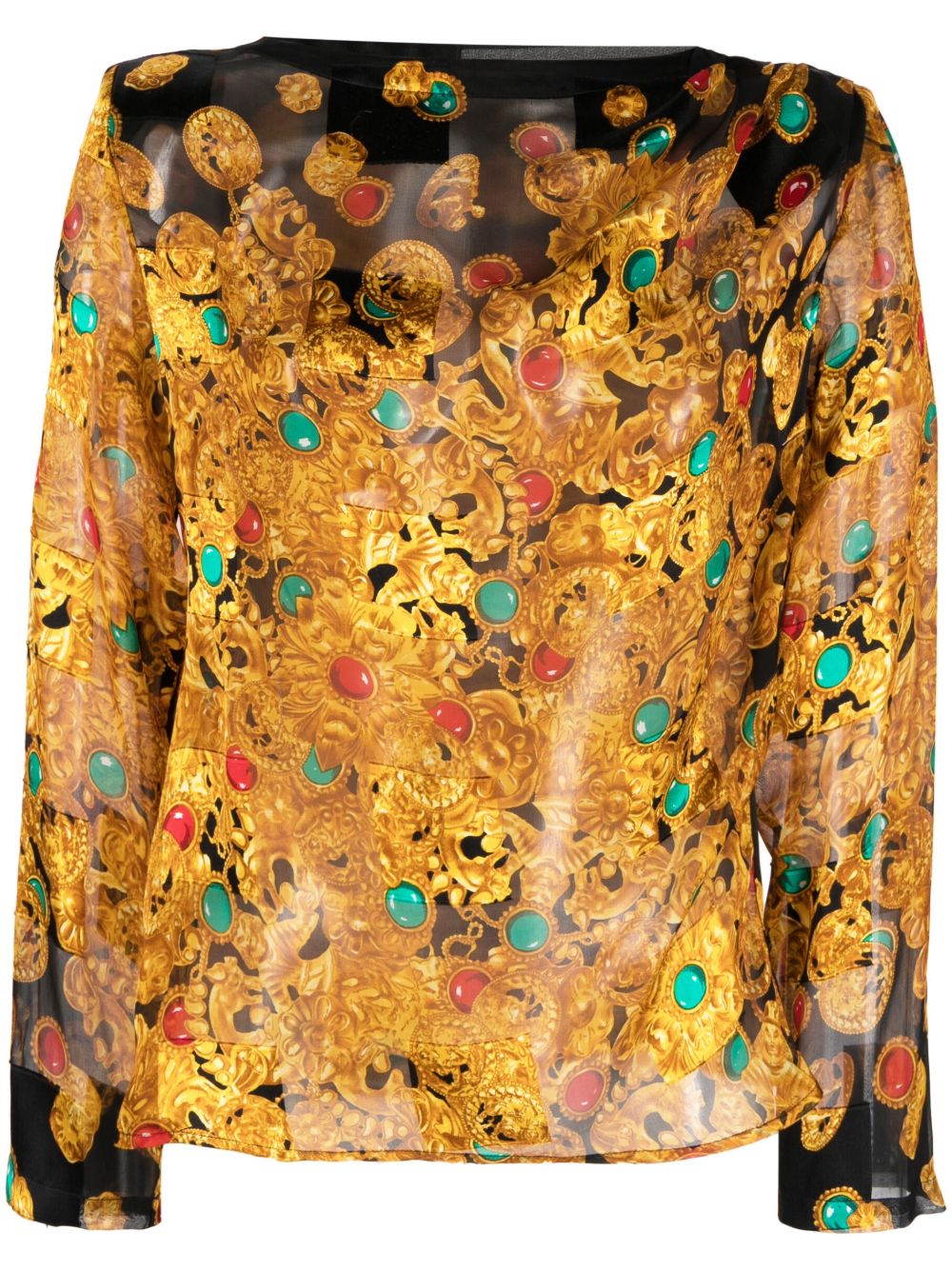 Saint Laurent Pre-Owned 珠宝印花真丝罩衫（1980年代典藏款） - 金色