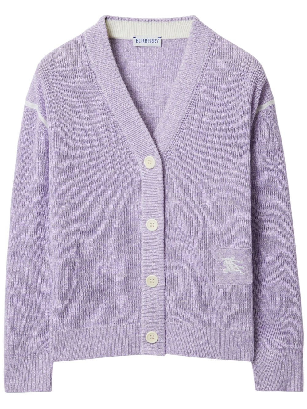 Burberry Kids EKD 刺绣罗纹针织开衫 - 紫色