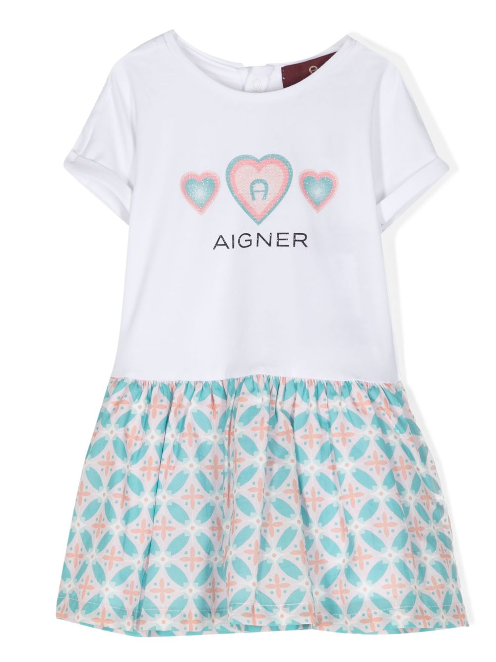 Aigner Kids 心形印花短袖连衣裙 - 白色