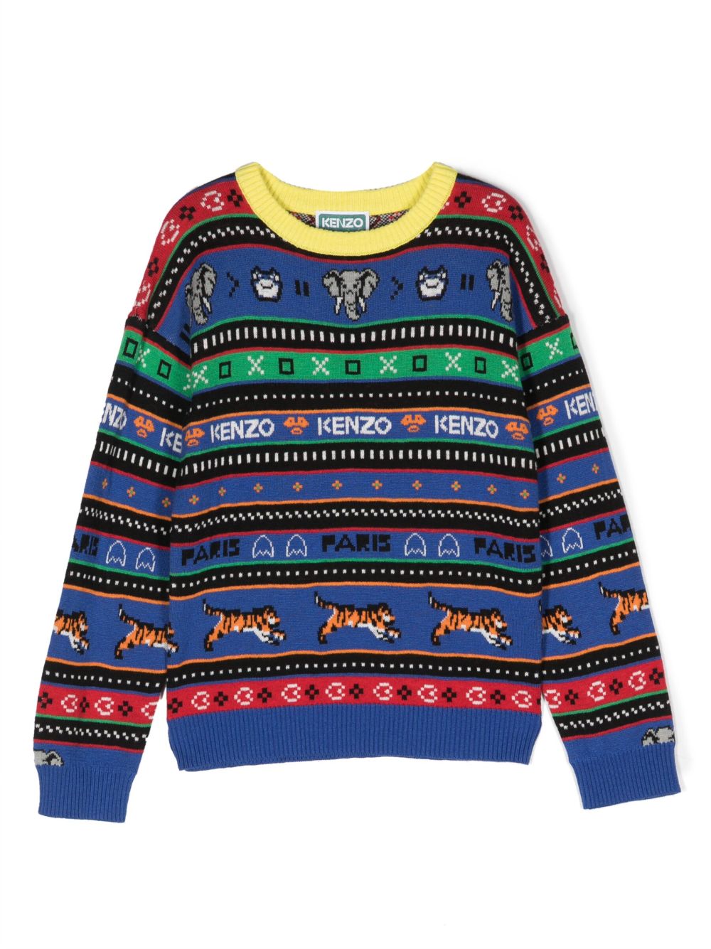 Kenzo Kids 图案印花圆领毛衣 - 蓝色