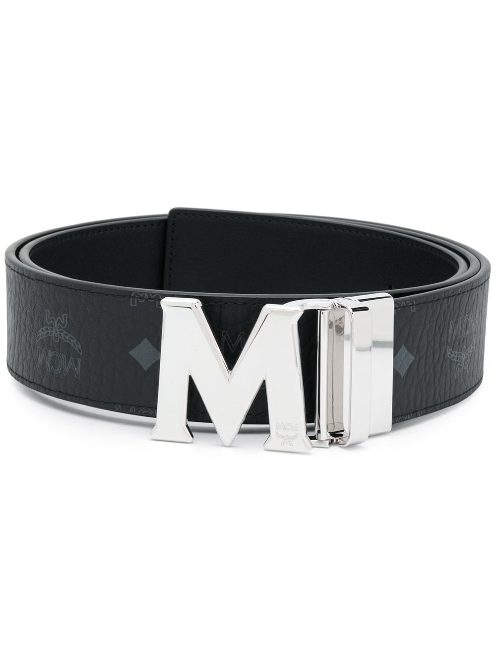 MCM logo印花标识扣环腰带 - 黑色