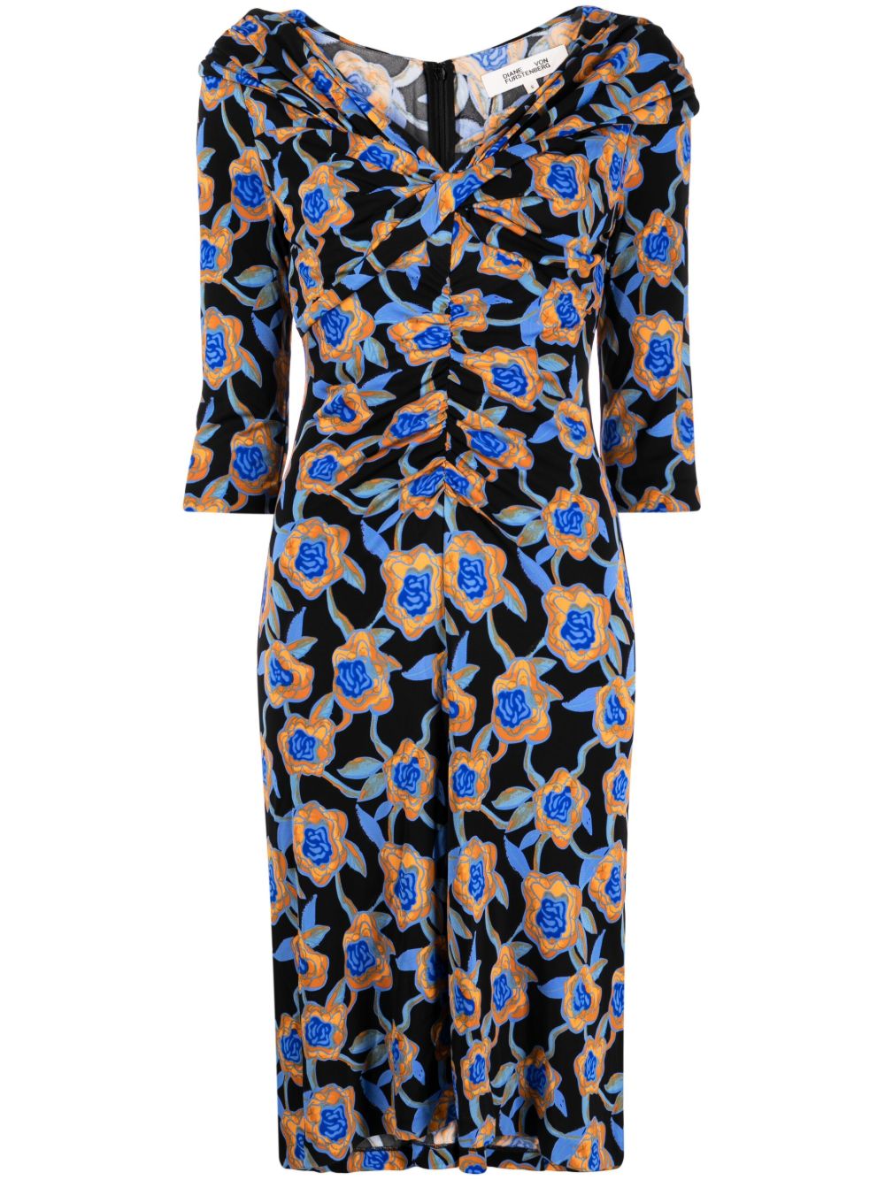 DVF Diane von Furstenberg Jin 花卉印花V领连衣裙 - 黑色