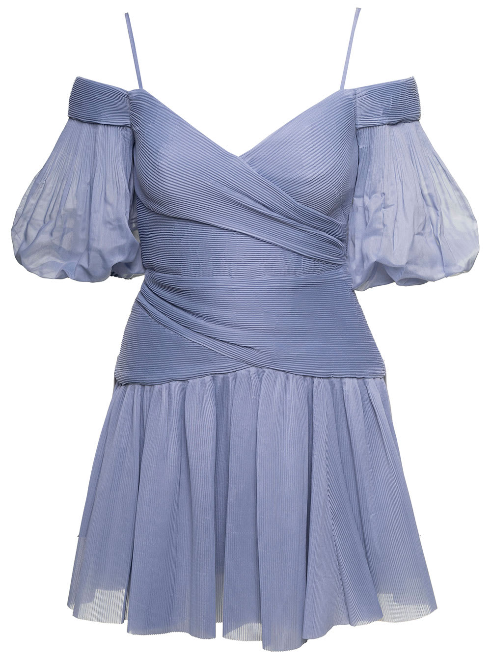 Zimmermann Light-blue Pleated Mini Dress In Chiffon Woman