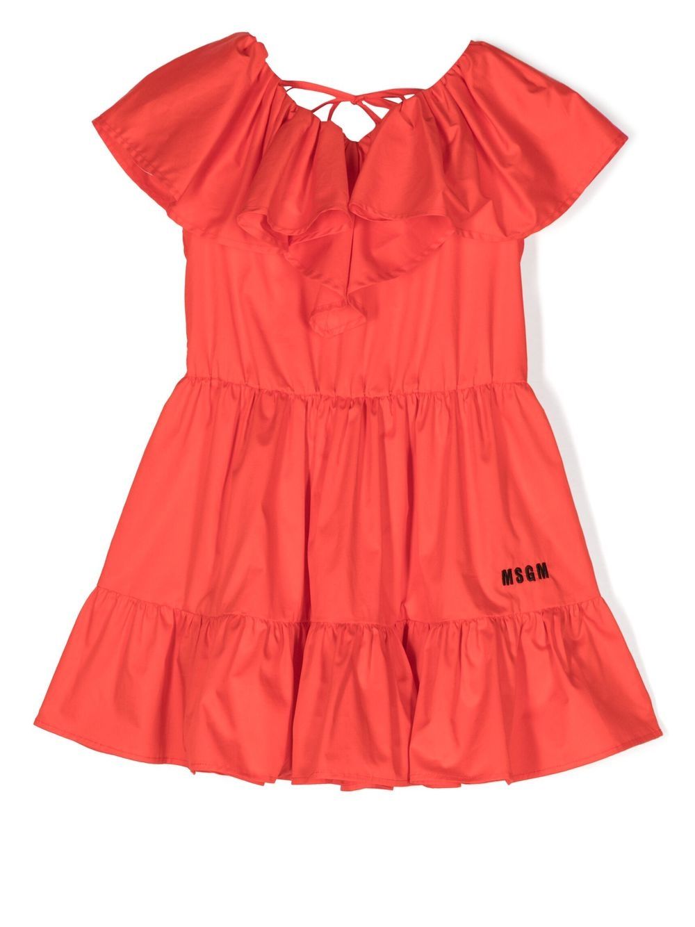 MSGM Kids 荷叶边细节连衣裙 - 红色