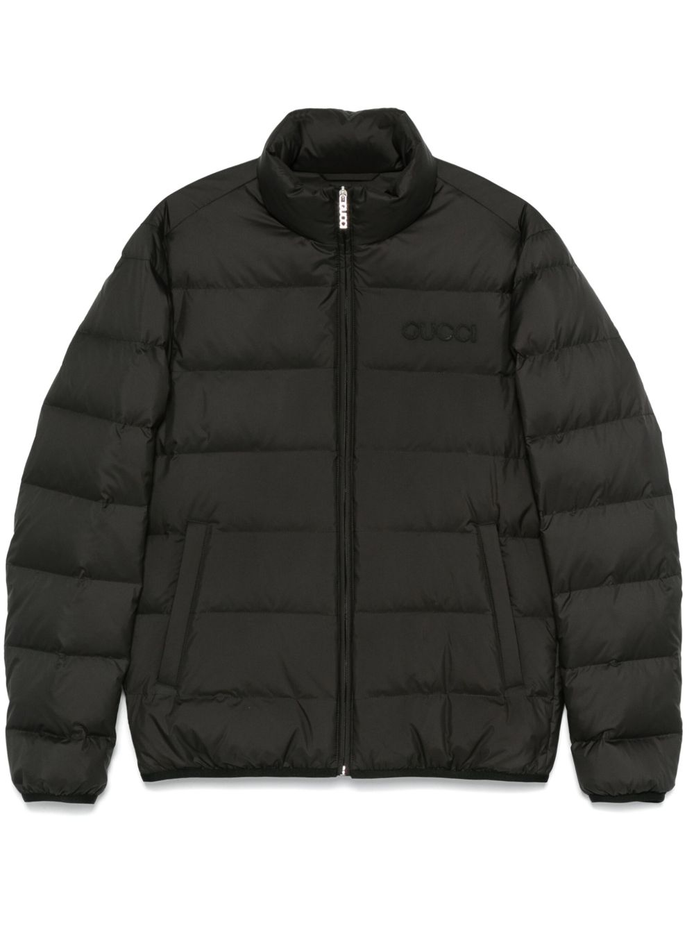 Gucci logo刺绣蓬松夹克 - 灰色