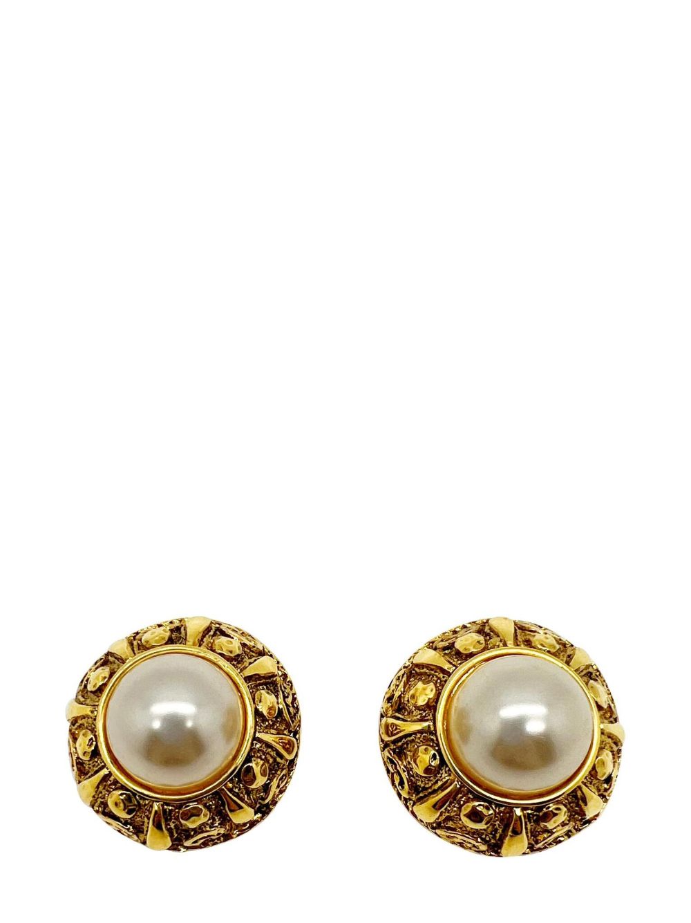 Jennifer Gibson Jewellery Vintage French Couture Etruscan galleried half pearl earrings 1980s - 金色
