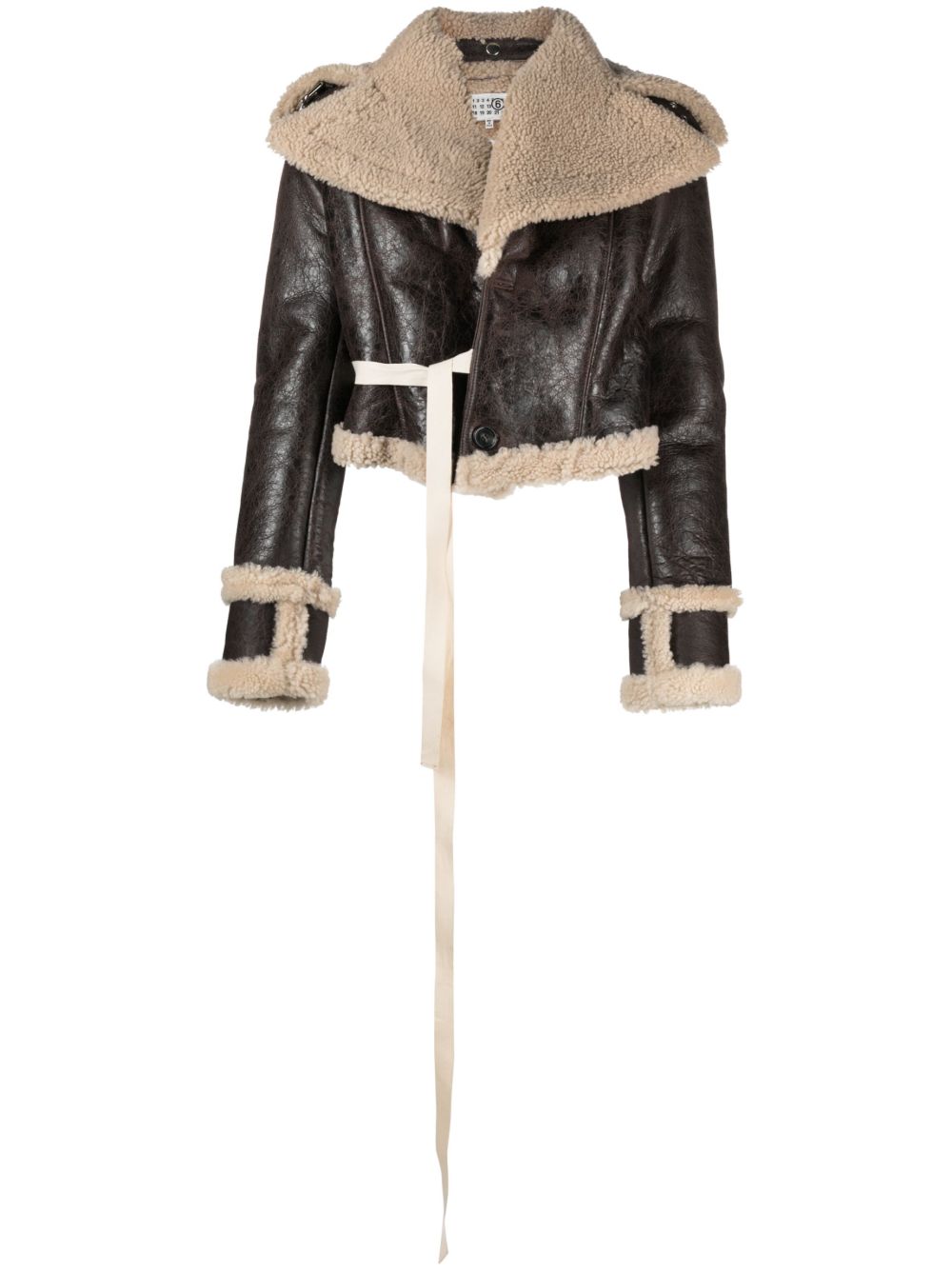 MM6 Maison Margiela 皮草领机车夹克 - 褐色
