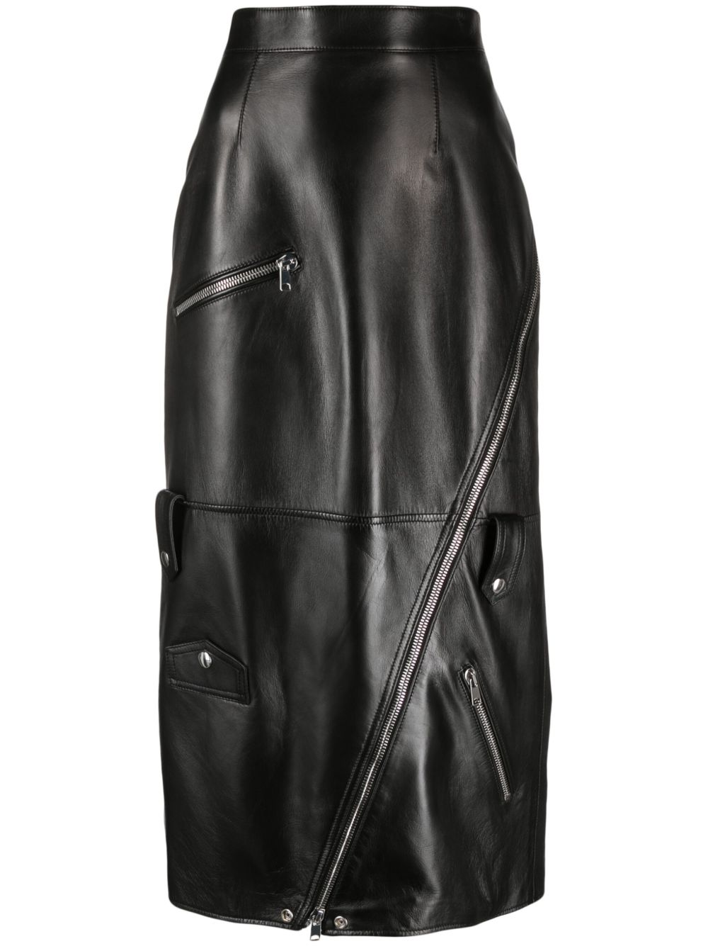 Alexander McQueen 抛光设计高腰半身裙 - 黑色