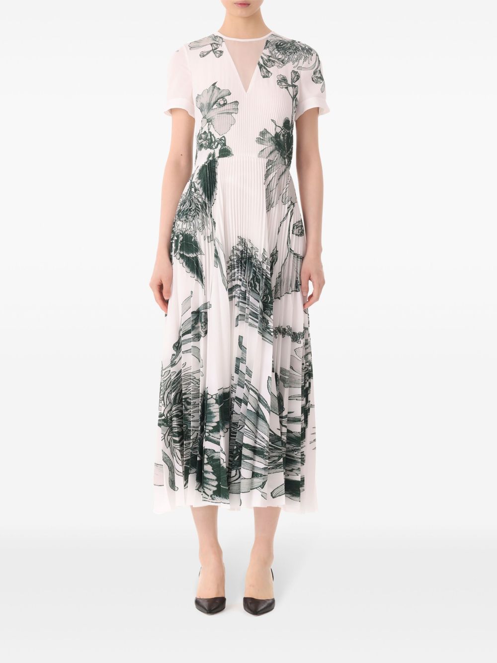Jason Wu Collection 花卉印花百褶中长连衣裙 - 中性色