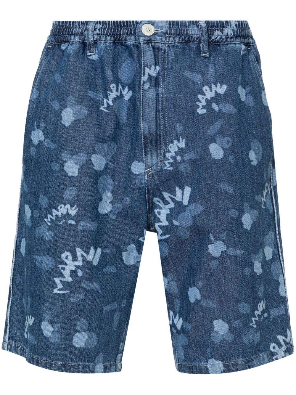 Marni 大面积logo印花牛仔短裤 - 蓝色