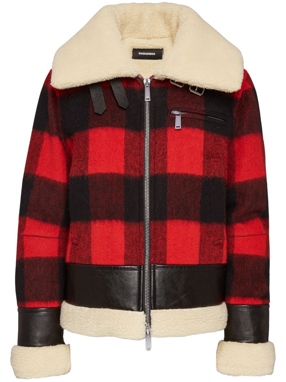 DSQUARED2 格纹印花皮毛一体夹克 - 粉色
