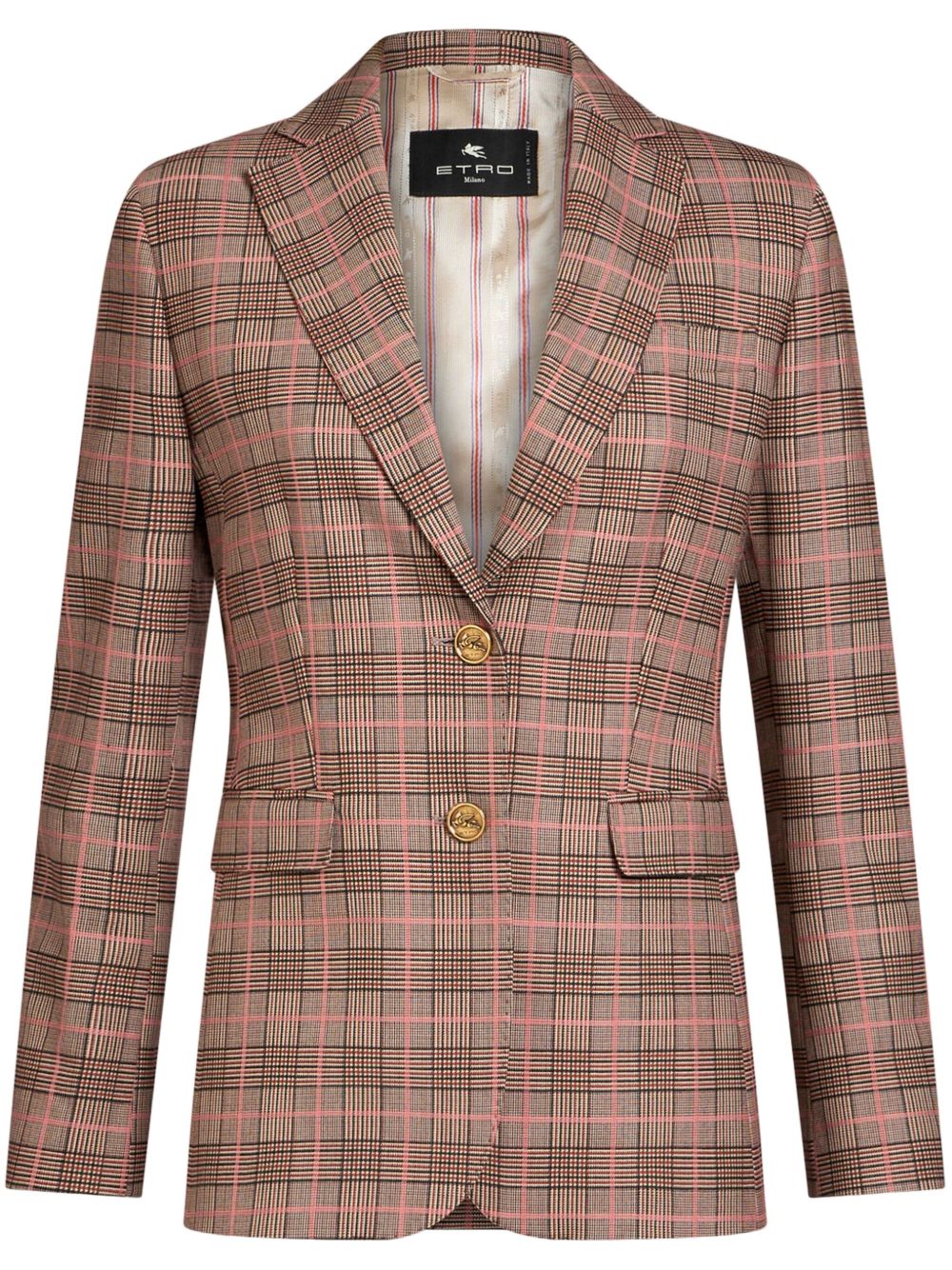 ETRO 双色格纹logo雕刻纽扣夹克 - 粉色