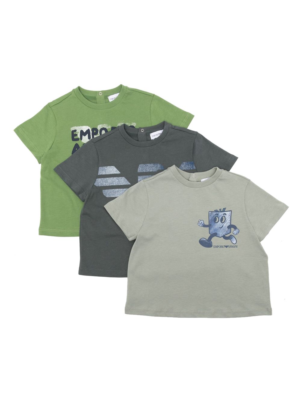 Emporio Armani Kids logo印花棉T恤（三件装） - 绿色
