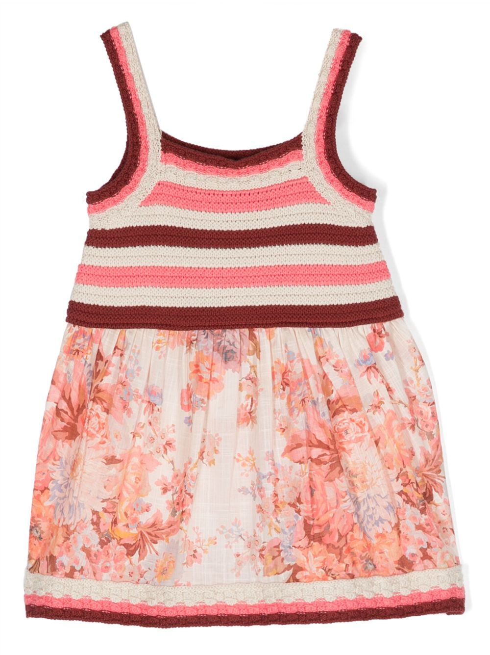 ZIMMERMANN Kids 花卉印花编织棉连衣裙 - 中性色