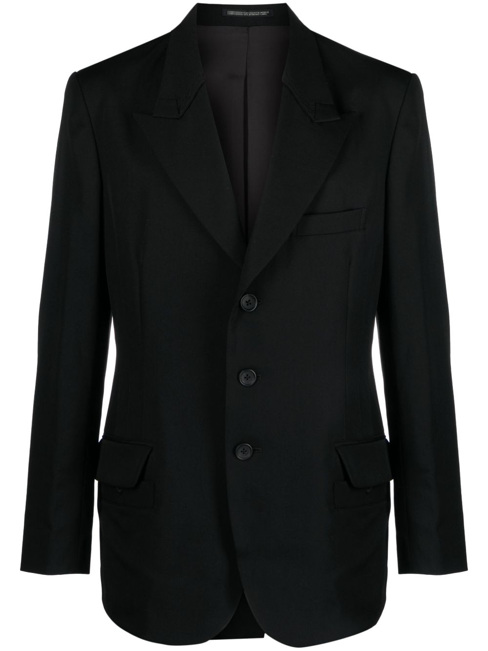 Yohji Yamamoto 尖翻领羊毛西装夹克 - 黑色