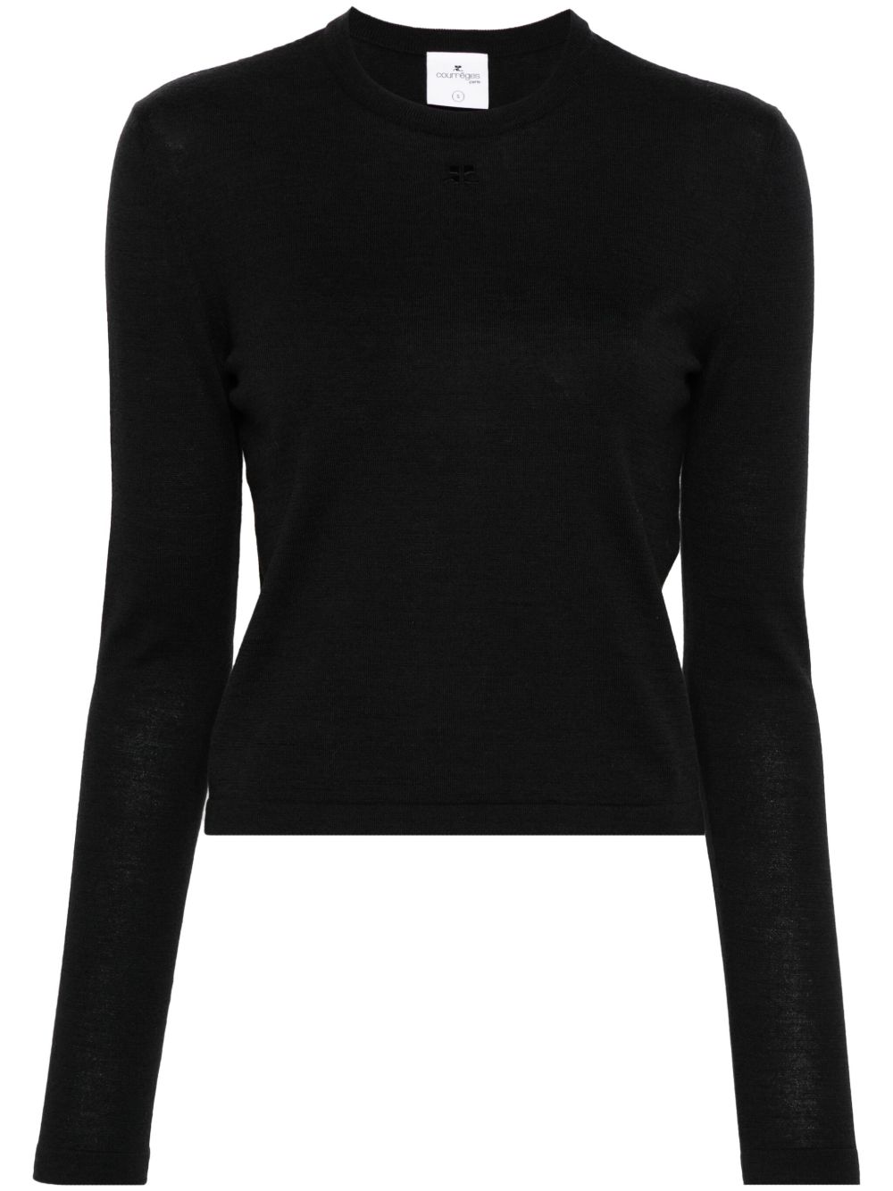 Courrèges logo刺绣罗纹上衣 - 黑色