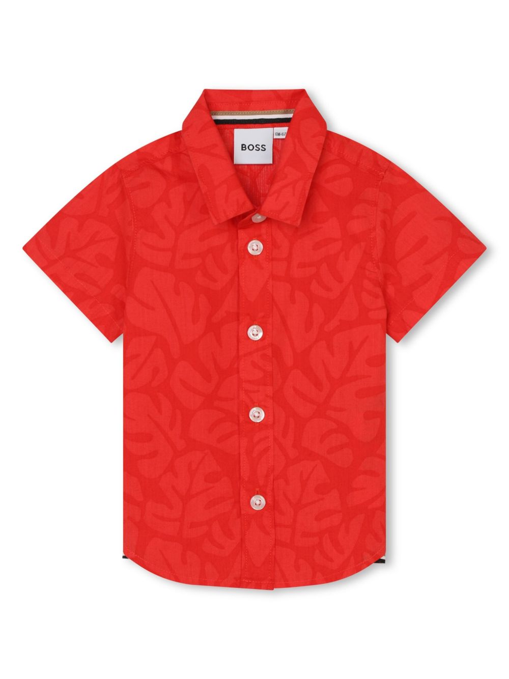 BOSS Kidswear 叶片印花棉衬衫 - 红色