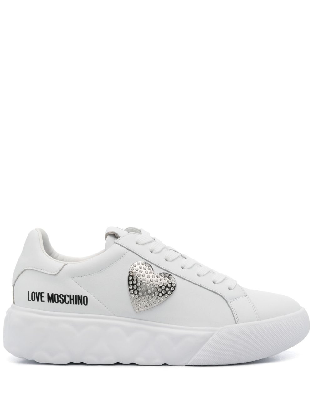 Love Moschino logo印花皮质运动鞋 - 白色