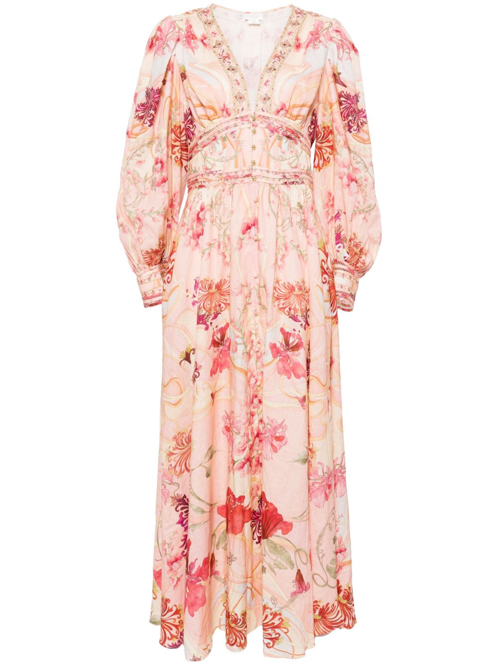 Camilla Blossoms and Brushstrokes 超长连衣裙 - 粉色