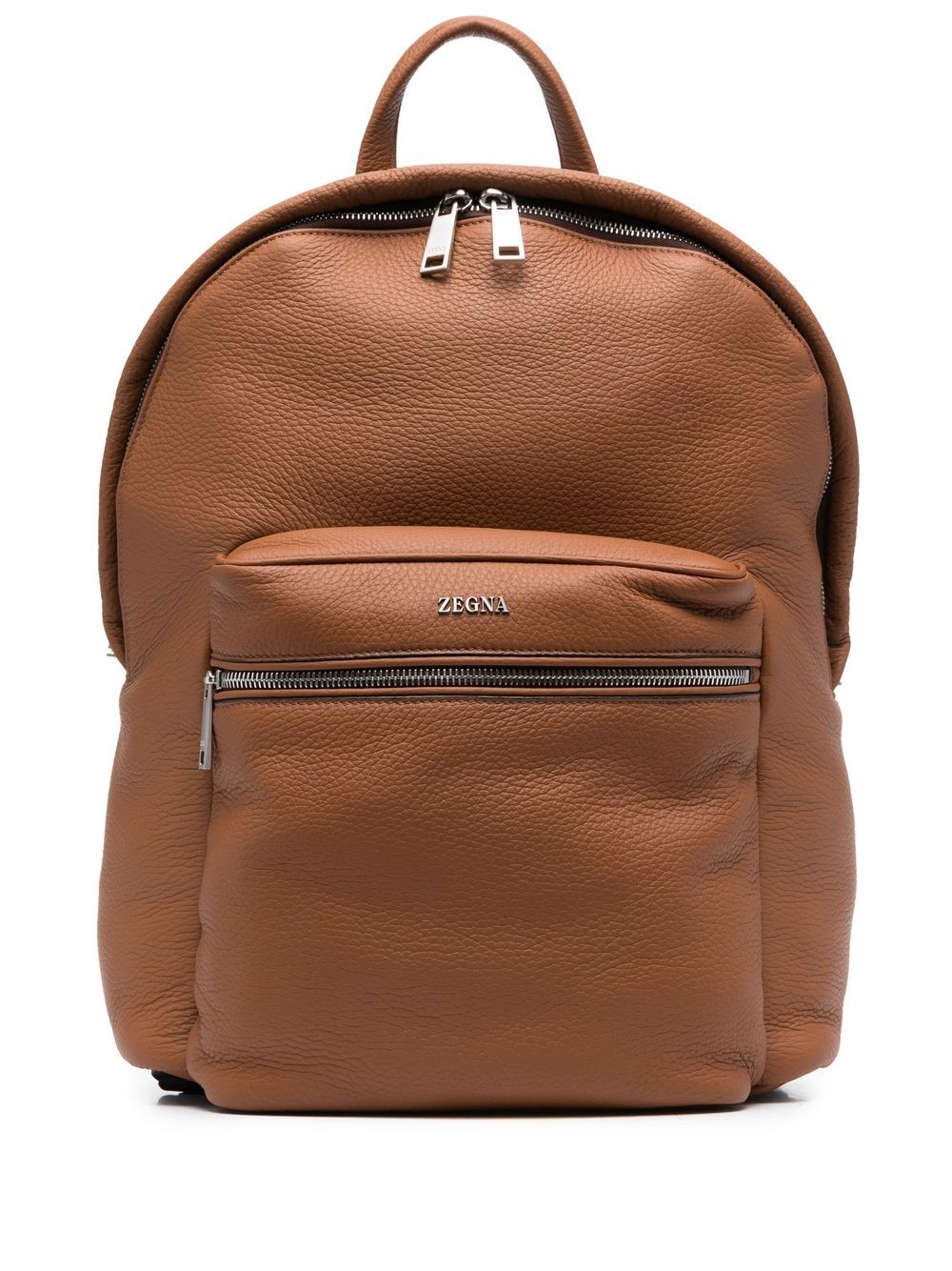Zegna logo标牌皮质双肩包 - 褐色