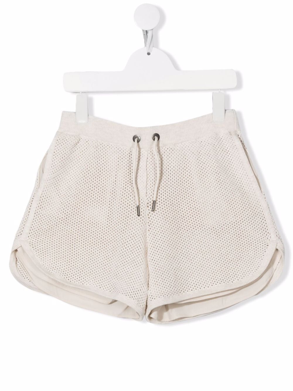 Brunello Cucinelli Kids 镂空抽绳短裤 - 中性色