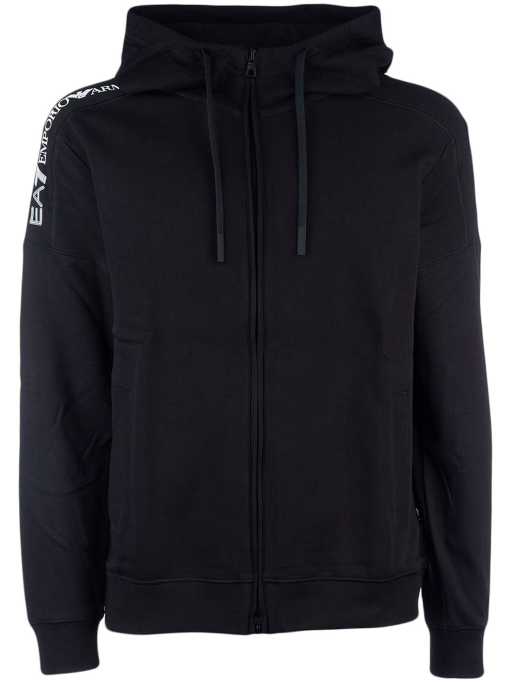 Ea7 Emporio Armani 拉链棉连帽衫 - 黑色