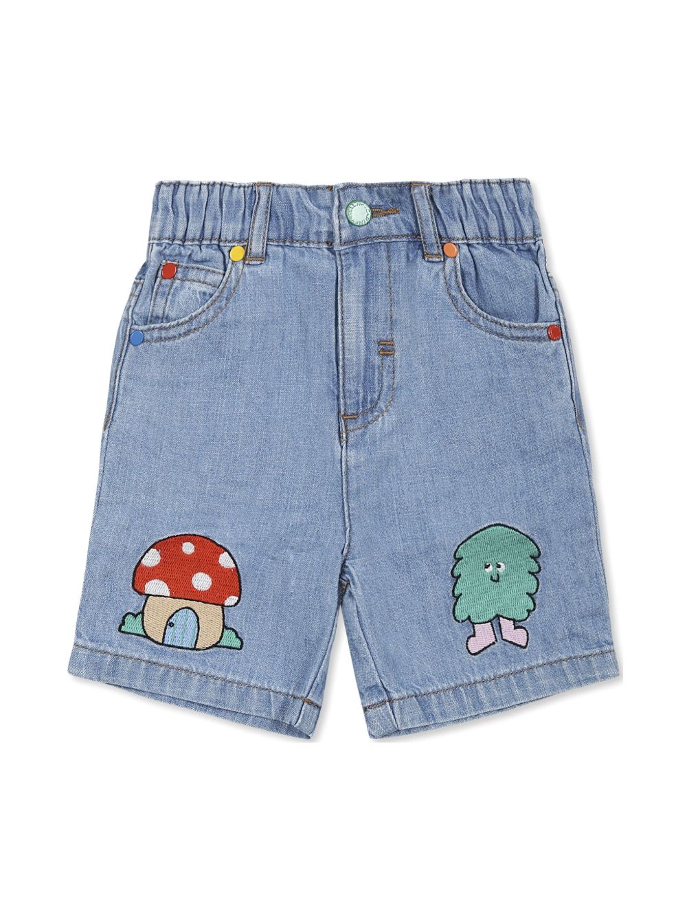 Stella McCartney Kids embroidered denim shorts - 蓝色