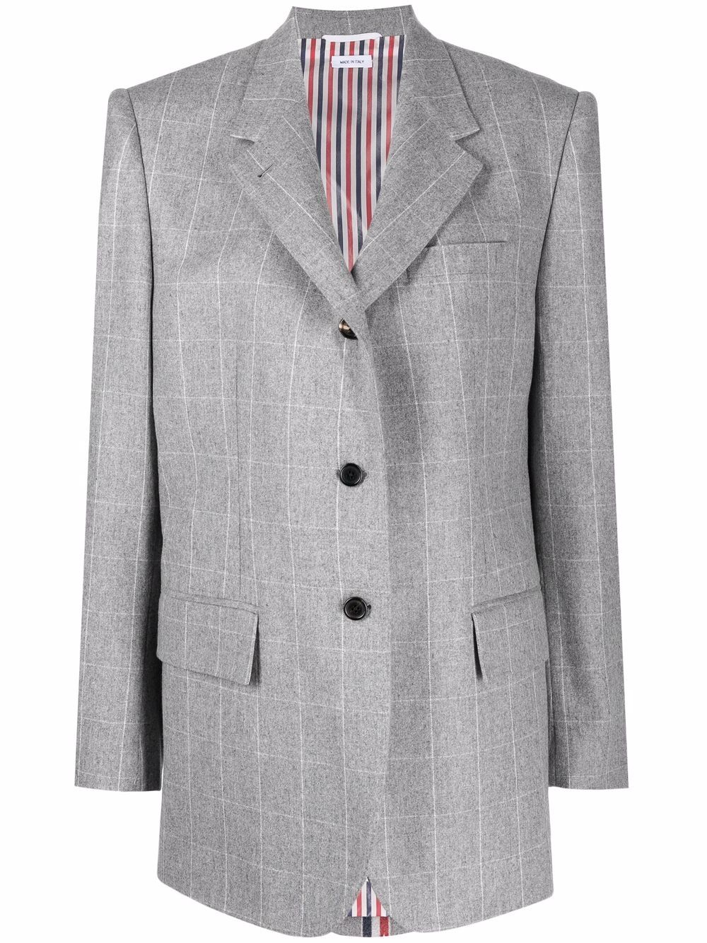 Thom Browne 格纹单排扣西装夹克 - 灰色